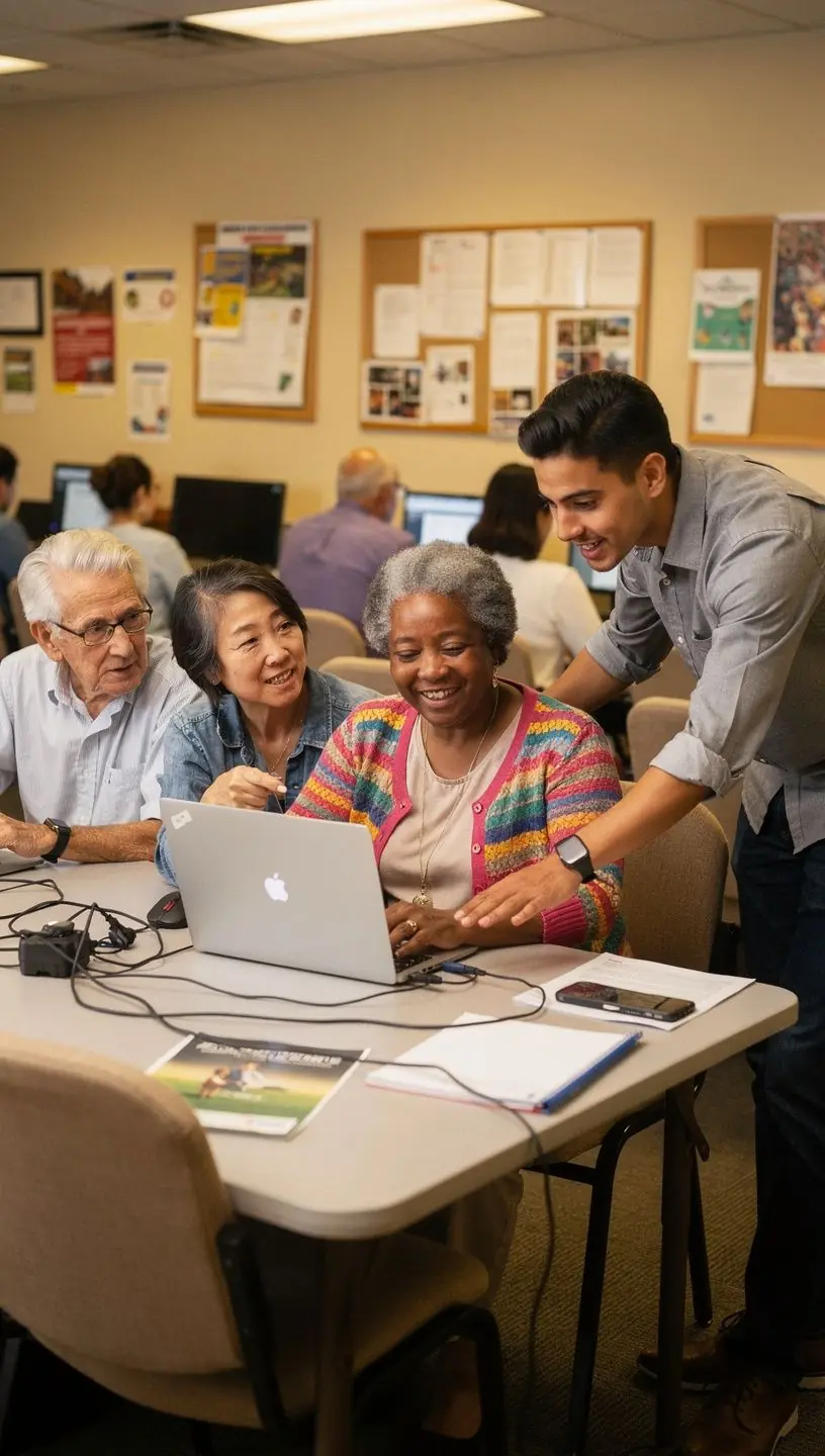Изображение студента, изучающего программирование на компьютере в учебном классе.